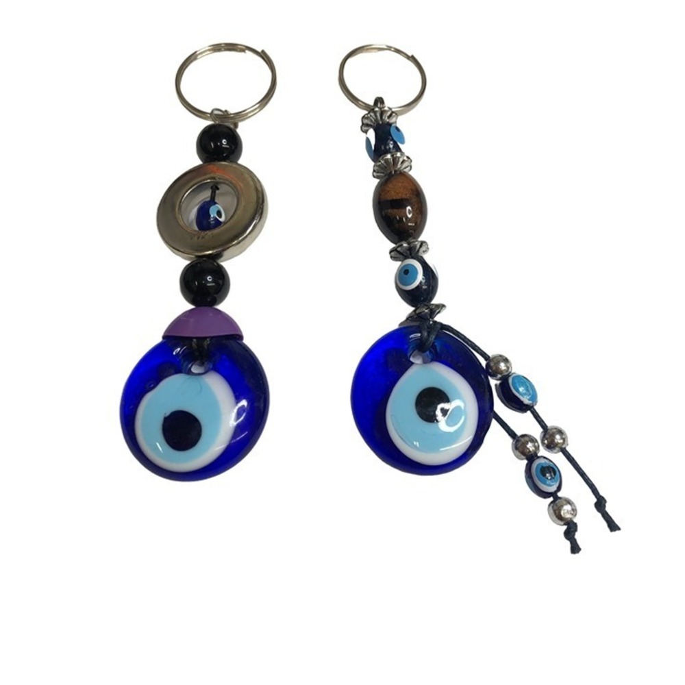 Keychain Glass Cobalt Blue Split Ring Evil Eye Protection Boho Lot of 25 New - Picture 9 of 10